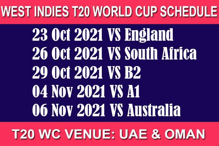 West Indies T20 World Cup 2021 Schedule
